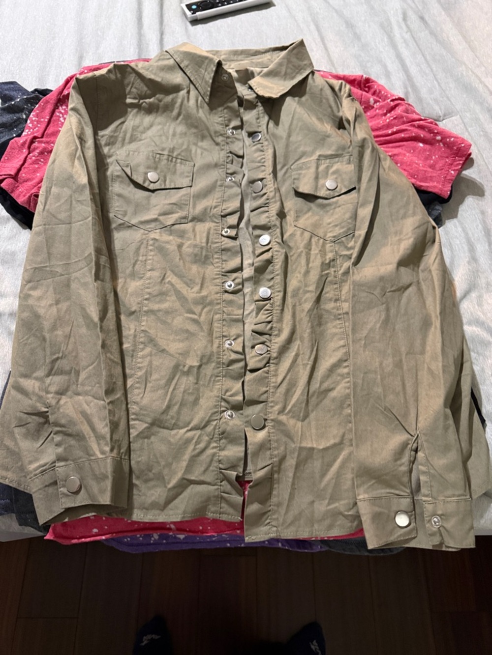 Utility Button-Front Shirt Jacket in Olive Green